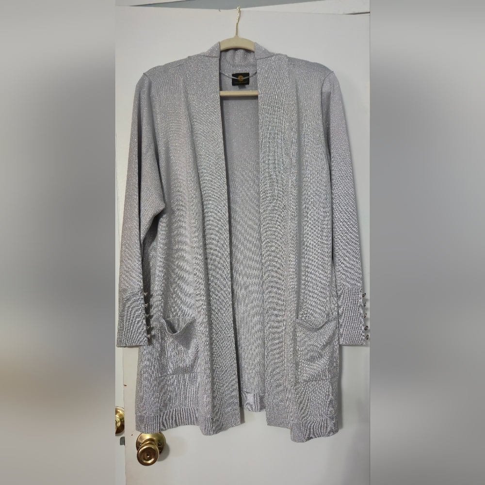 JM Collection Light Gray Open-Front Cardigan